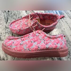Simply Southern Pink Flamingo Print Canvas Lightweight Flats / Loafers Sz 3